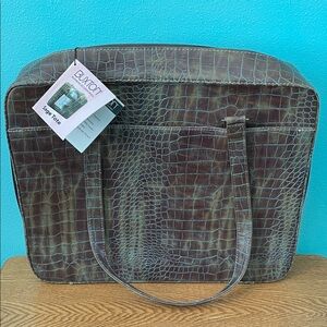 Buxton Brown Crocodile Patterned Laptop Tote Bag